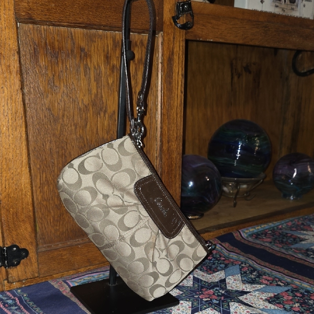 Coach Signature Wristlet with Dark Chocolate Trim